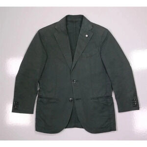 LBM 1911 Lubiam Light Green Linen-Cotton Unstructured Slim Fit 2-Btn Suit 32S